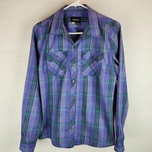 Marmot Purple Plaid Button Down Long Sleeve Shirt Woman Size M